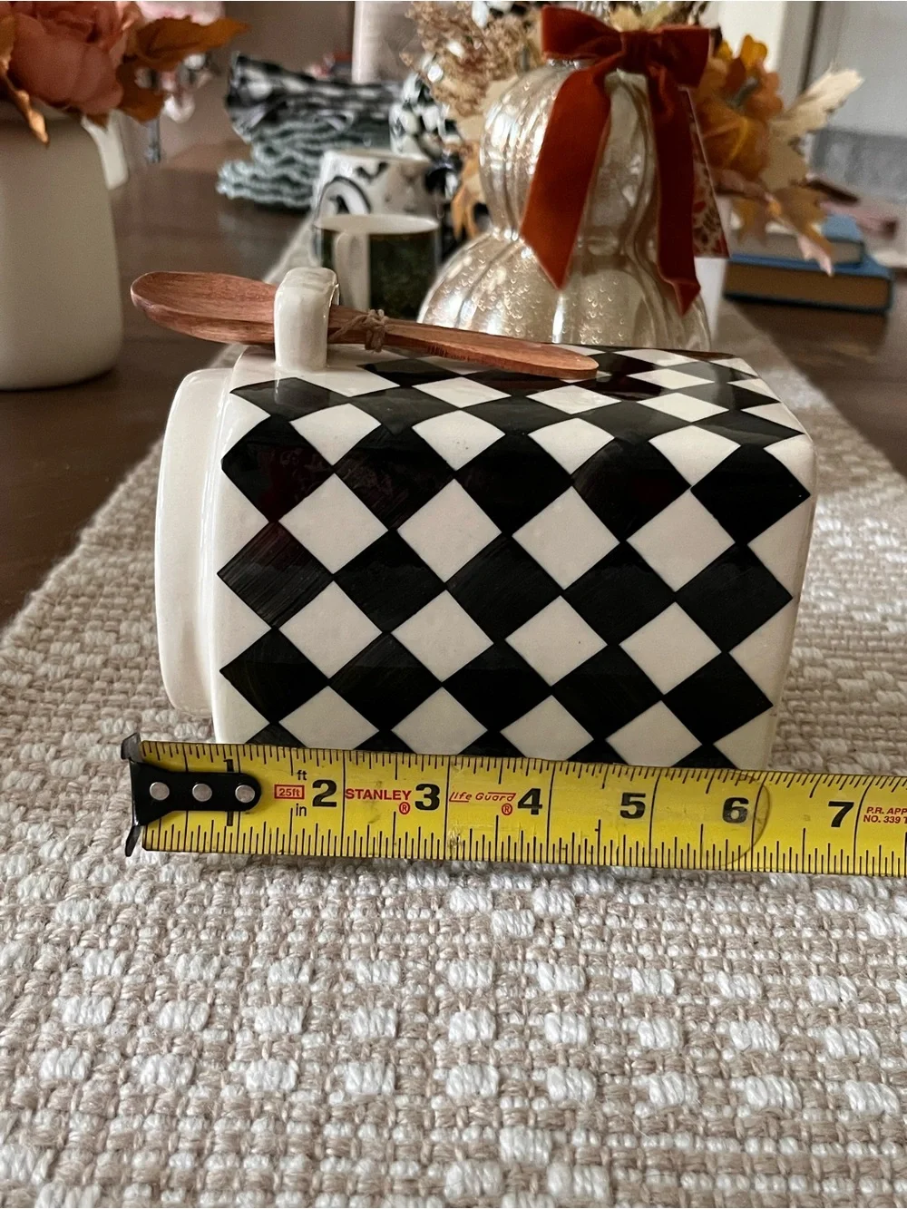 Stunning Hand-Painted Black and White Harlequin Ceramic Canister